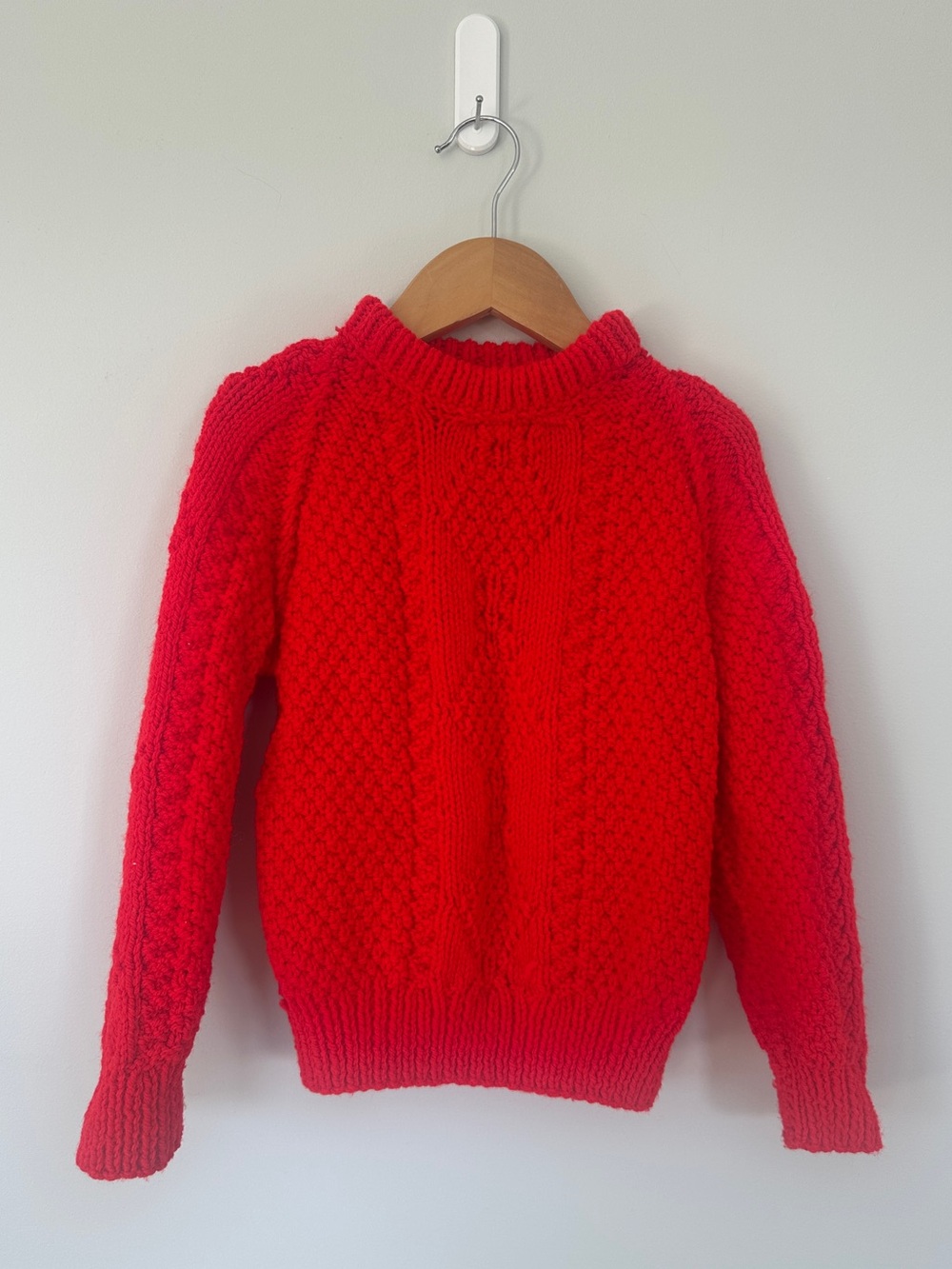 Classic Cable Hand Knit Kids Sweater - Red - Approx. 2-3T